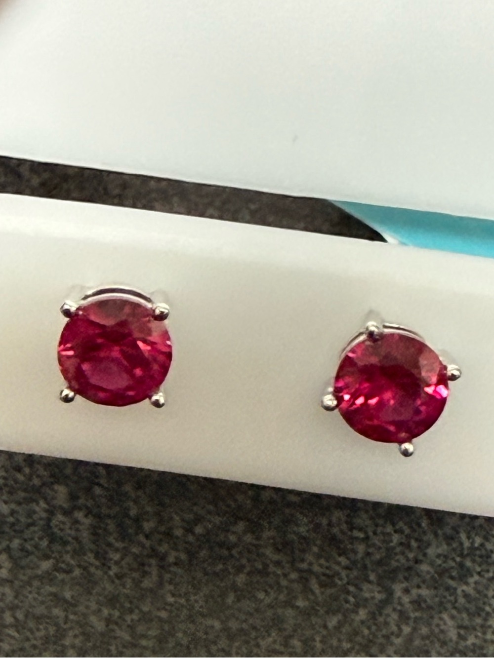 Ruby Red Corundum Round Stud Earrings - 925 Sterling Silver